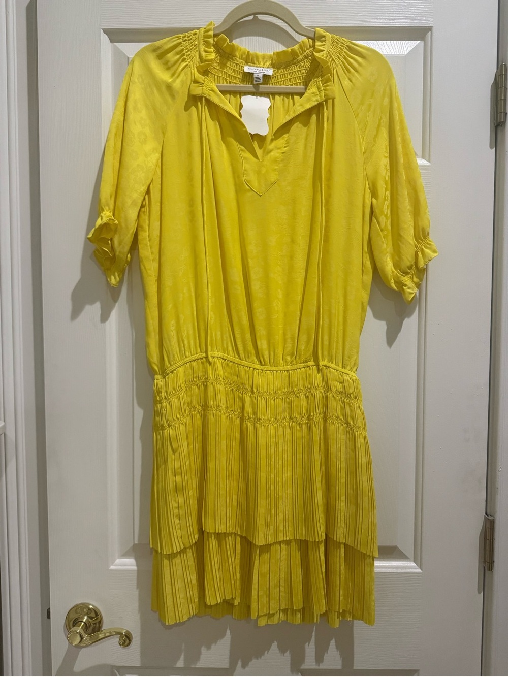 Current Air Yellow Tiered Pleated Mini Dress
